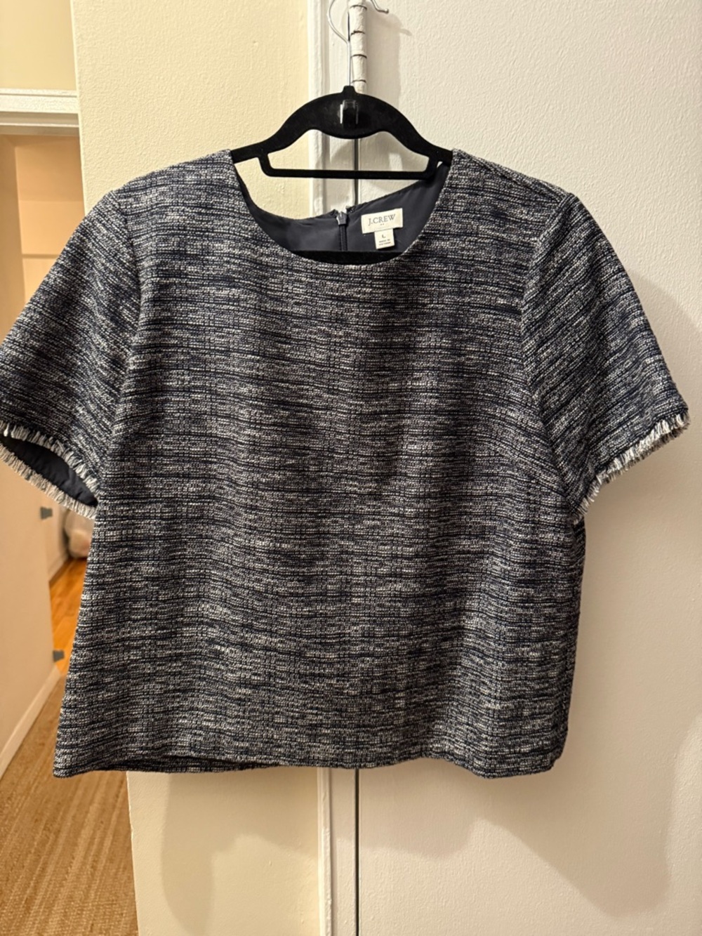 J. Crew factory Navy & White tweed Short-Sleeve Top